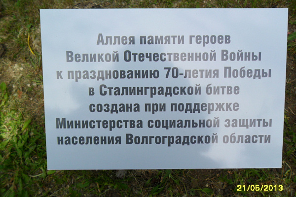 Аллея была создана при поддержке Министерства социальной защиты населения Волгоградской области.